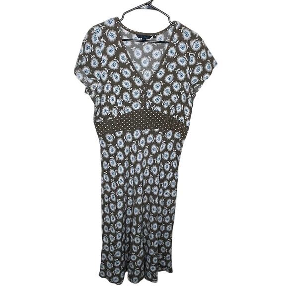 Boden brown and blue floral polka dot print midi dress vneck Plus Size 18L - Picture 2 of 5